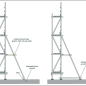 Diagram of two raker arrangements, one with a tie-back tube half way up the raker and one with an optional foot tie